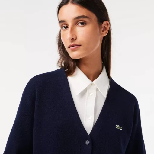 Lacoste Knitwear-Women'S V-Neck Wool Cardigan