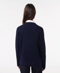 Lacoste Knitwear-Women'S V-Neck Wool Cardigan