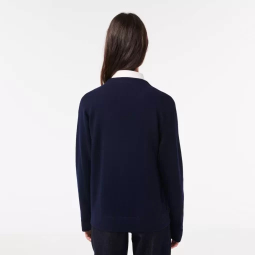 Lacoste Knitwear-Women'S V-Neck Wool Cardigan