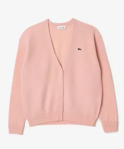 Lacoste Knitwear-Women'S V-Neck Wool Cardigan