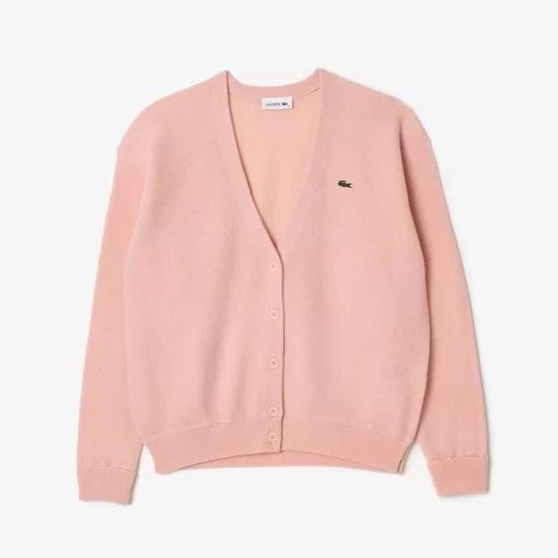 Lacoste Knitwear-Women'S V-Neck Wool Cardigan