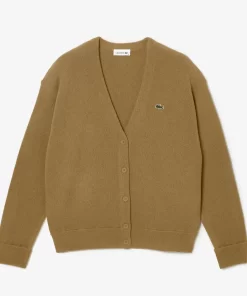 Lacoste Knitwear-Women'S V-Neck Wool Cardigan