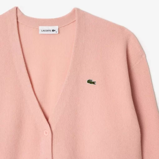 Lacoste Knitwear-Women'S V-Neck Wool Cardigan