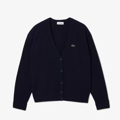 Lacoste Knitwear-Women'S V-Neck Wool Cardigan