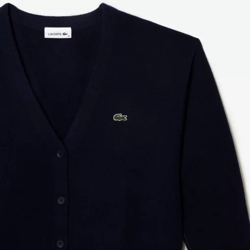 Lacoste Knitwear-Women'S V-Neck Wool Cardigan