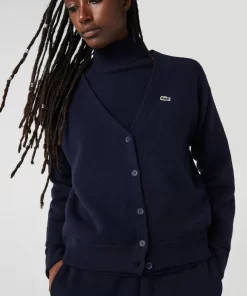 Lacoste Knitwear-Women'S V-Neck Wool Cardigan