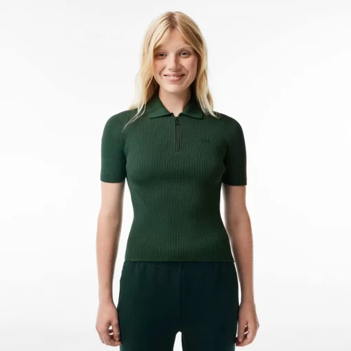 Lacoste Knitwear-Women'S Zipped Knit Polo Shirt