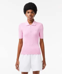 Lacoste Knitwear-Women'S Zipped Knit Polo Shirt