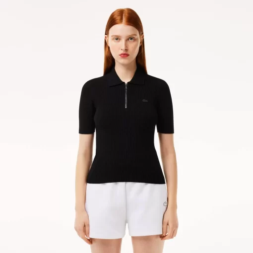 Lacoste Knitwear-Women'S Zipped Knit Polo Shirt