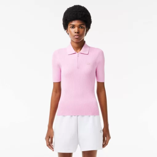 Lacoste Knitwear-Women'S Zipped Knit Polo Shirt