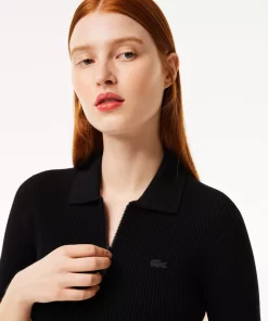 Lacoste Knitwear-Women'S Zipped Knit Polo Shirt