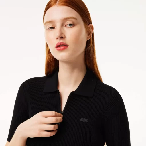 Lacoste Knitwear-Women'S Zipped Knit Polo Shirt