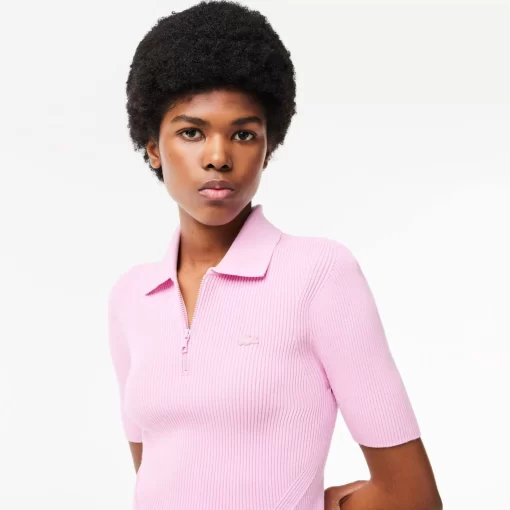 Lacoste Knitwear-Women'S Zipped Knit Polo Shirt