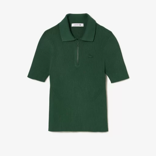 Lacoste Knitwear-Women'S Zipped Knit Polo Shirt