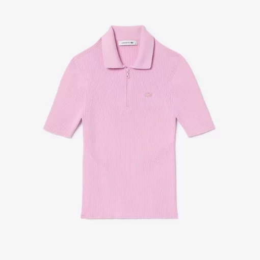 Lacoste Knitwear-Women'S Zipped Knit Polo Shirt