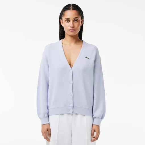 Lacoste Knitwear-Women'S Organic Cotton V-Neck Cardigan