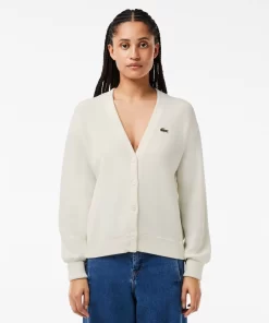 Lacoste Knitwear-Women'S Organic Cotton V-Neck Cardigan