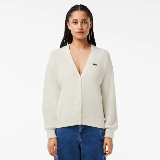 Lacoste Knitwear-Women'S Organic Cotton V-Neck Cardigan