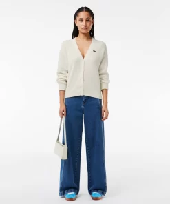 Lacoste Knitwear-Women'S Organic Cotton V-Neck Cardigan