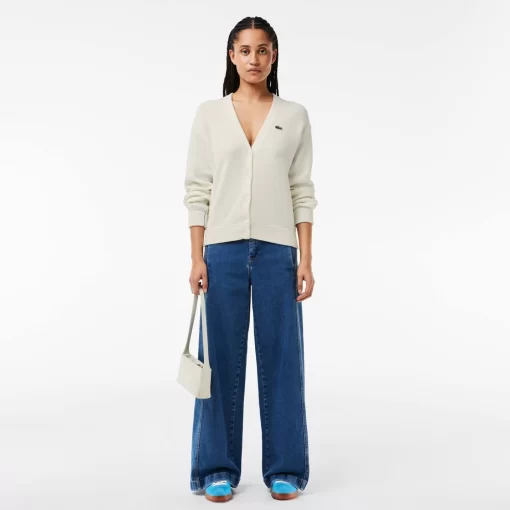 Lacoste Knitwear-Women'S Organic Cotton V-Neck Cardigan