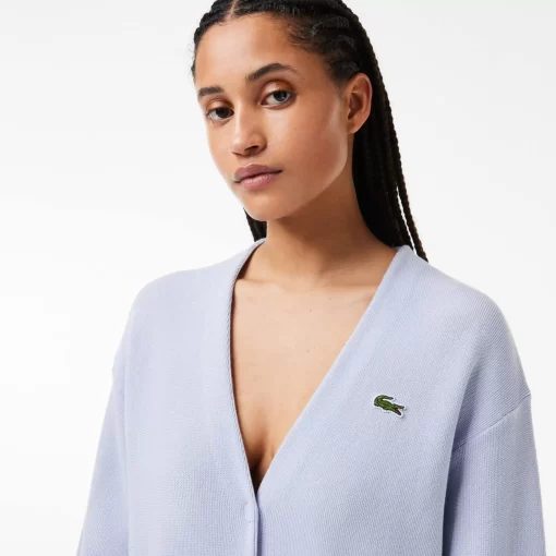 Lacoste Knitwear-Women'S Organic Cotton V-Neck Cardigan