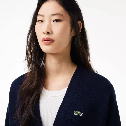 Lacoste Knitwear-Women'S Organic Cotton V-Neck Cardigan