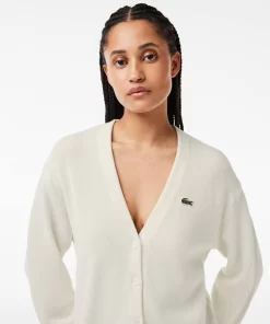 Lacoste Knitwear-Women'S Organic Cotton V-Neck Cardigan