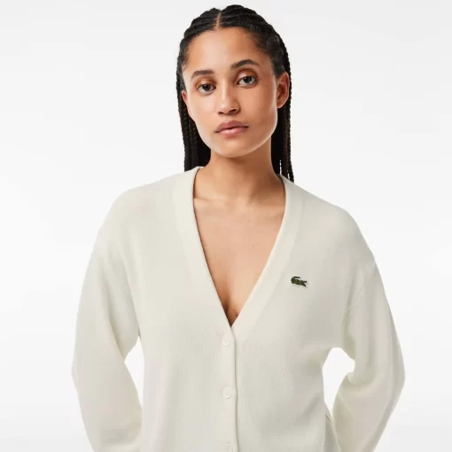 Lacoste Knitwear-Women'S Organic Cotton V-Neck Cardigan