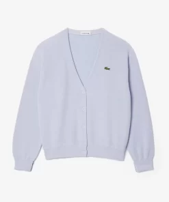 Lacoste Knitwear-Women'S Organic Cotton V-Neck Cardigan