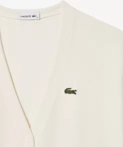 Lacoste Knitwear-Women'S Organic Cotton V-Neck Cardigan