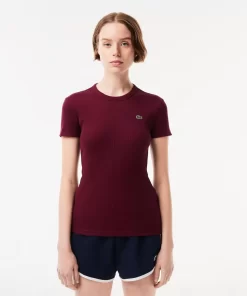 Lacoste T-Shirts-Women'S Slim Fit Ribbed Cotton T-Shirt