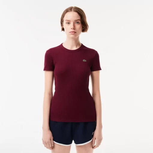 Lacoste T-Shirts-Women'S Slim Fit Ribbed Cotton T-Shirt