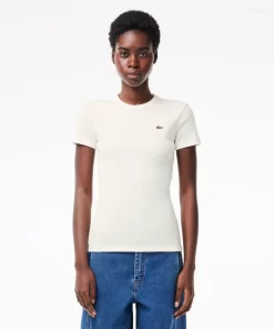 Lacoste T-Shirts-Women'S Slim Fit Ribbed Cotton T-Shirt