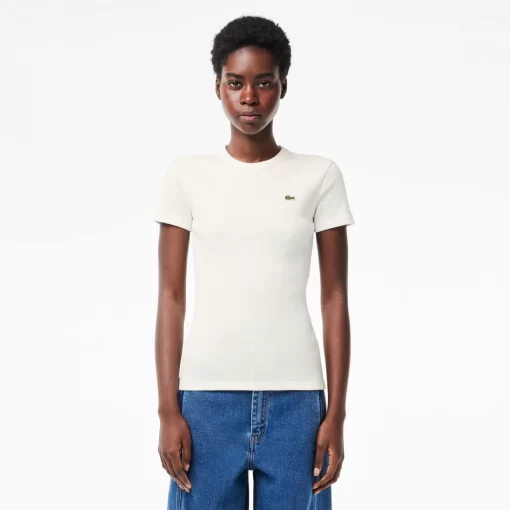 Lacoste T-Shirts-Women'S Slim Fit Ribbed Cotton T-Shirt