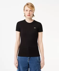 Lacoste T-Shirts-Women'S Slim Fit Ribbed Cotton T-Shirt