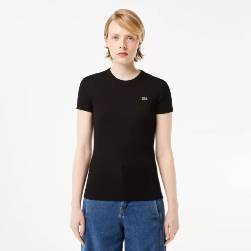 Lacoste T-Shirts-Women'S Slim Fit Ribbed Cotton T-Shirt