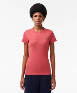 Lacoste T-Shirts-Women'S Slim Fit Ribbed Cotton T-Shirt