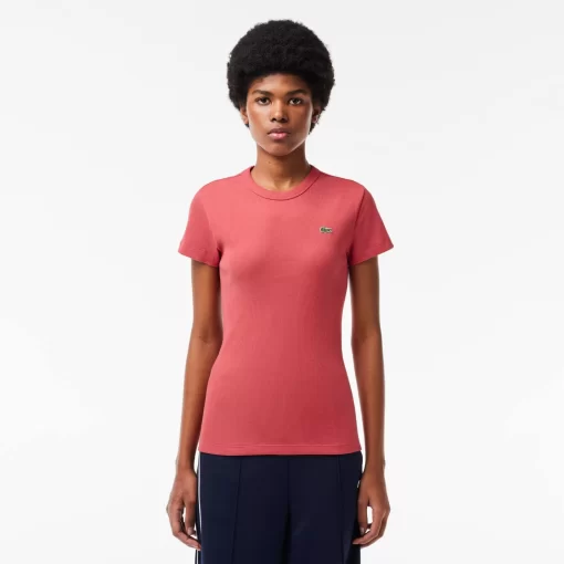 Lacoste T-Shirts-Women'S Slim Fit Ribbed Cotton T-Shirt