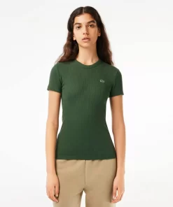 Lacoste T-Shirts-Women'S Slim Fit Ribbed Cotton T-Shirt