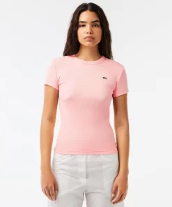 Lacoste T-Shirts-Women'S Slim Fit Ribbed Cotton T-Shirt