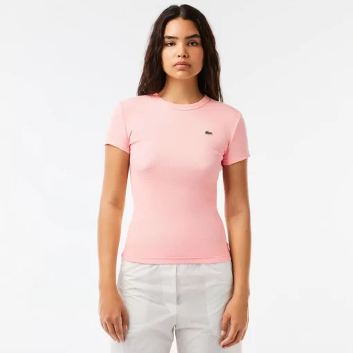 Lacoste T-Shirts-Women'S Slim Fit Ribbed Cotton T-Shirt