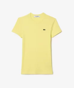 Lacoste T-Shirts-Women'S Slim Fit Ribbed Cotton T-Shirt