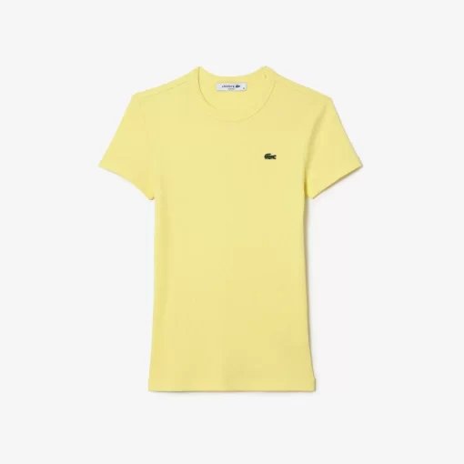 Lacoste T-Shirts-Women'S Slim Fit Ribbed Cotton T-Shirt