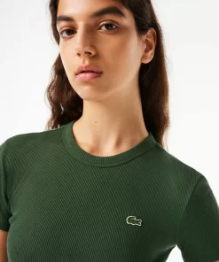 Lacoste T-Shirts-Women'S Slim Fit Ribbed Cotton T-Shirt