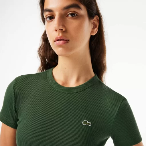 Lacoste T-Shirts-Women'S Slim Fit Ribbed Cotton T-Shirt