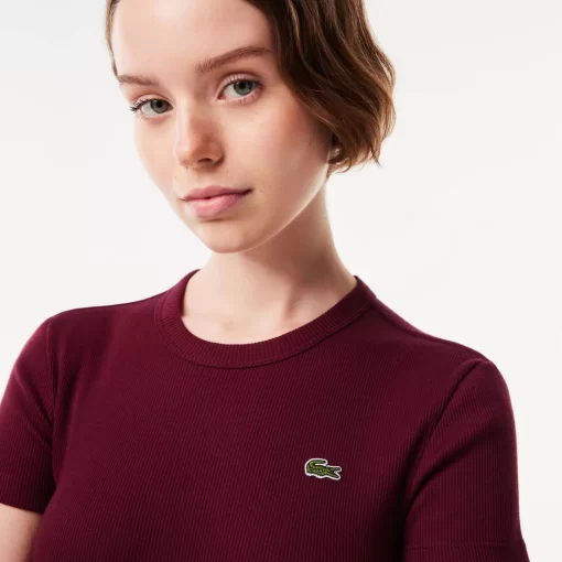 Lacoste T-Shirts-Women'S Slim Fit Ribbed Cotton T-Shirt