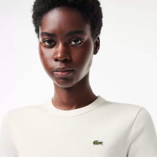 Lacoste T-Shirts-Women'S Slim Fit Ribbed Cotton T-Shirt