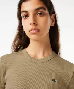 Lacoste T-Shirts-Women'S Slim Fit Ribbed Cotton T-Shirt