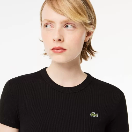 Lacoste T-Shirts-Women'S Slim Fit Ribbed Cotton T-Shirt