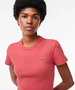 Lacoste T-Shirts-Women'S Slim Fit Ribbed Cotton T-Shirt